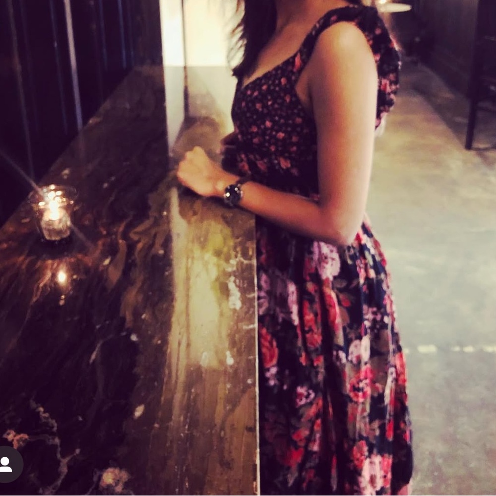 Free People Black and Pink Floral Midi Dress